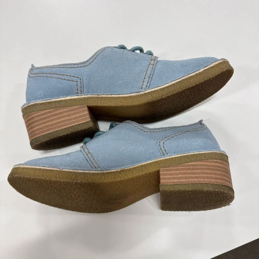 RAMPAGE Women Blue Suede Flat Casual Comfort Oxford Lace Up Shoes Size 6.5